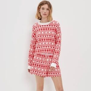NEW American Eagle Heart Smiley Long Sleeve & Shorts Lounge Pajama Set Size XL